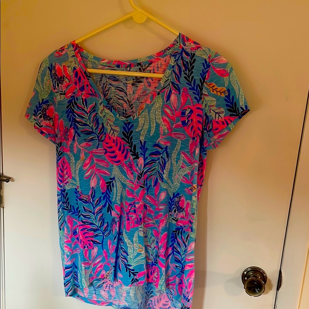 Floral V-Neck Women’s Top - Blue and Pink